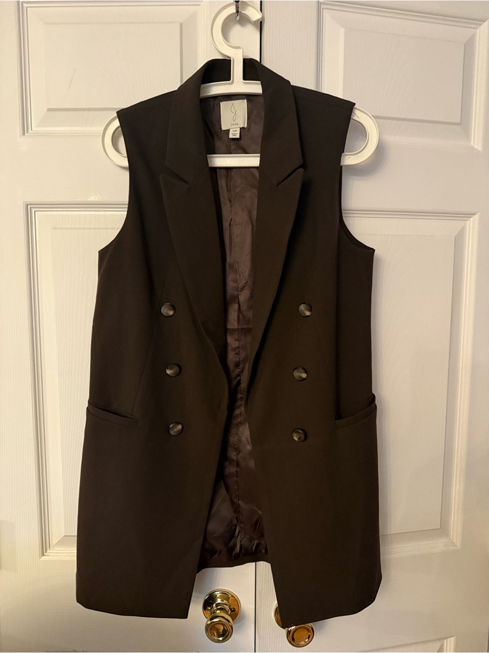 Joie Sleeveless Double-Breasted Vest Jacket in Dark Brown